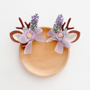 Girl Hair Clip Reindeer Bow Floral Pair Christmas (GHP9600)